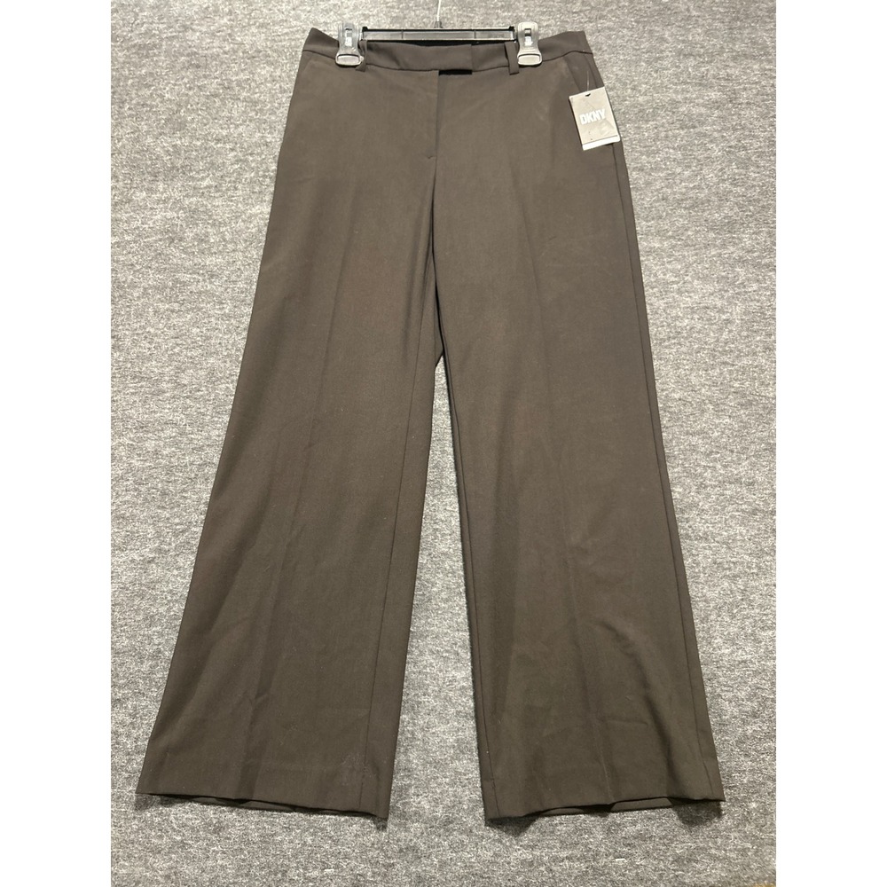 DKNY Baxter Wide Leg Pant Women 10P Black NEW Natural Waist Dress Trousers